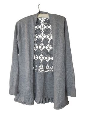 Vila Milano Crocheted Back Boho Gray Cardigan Sweater M